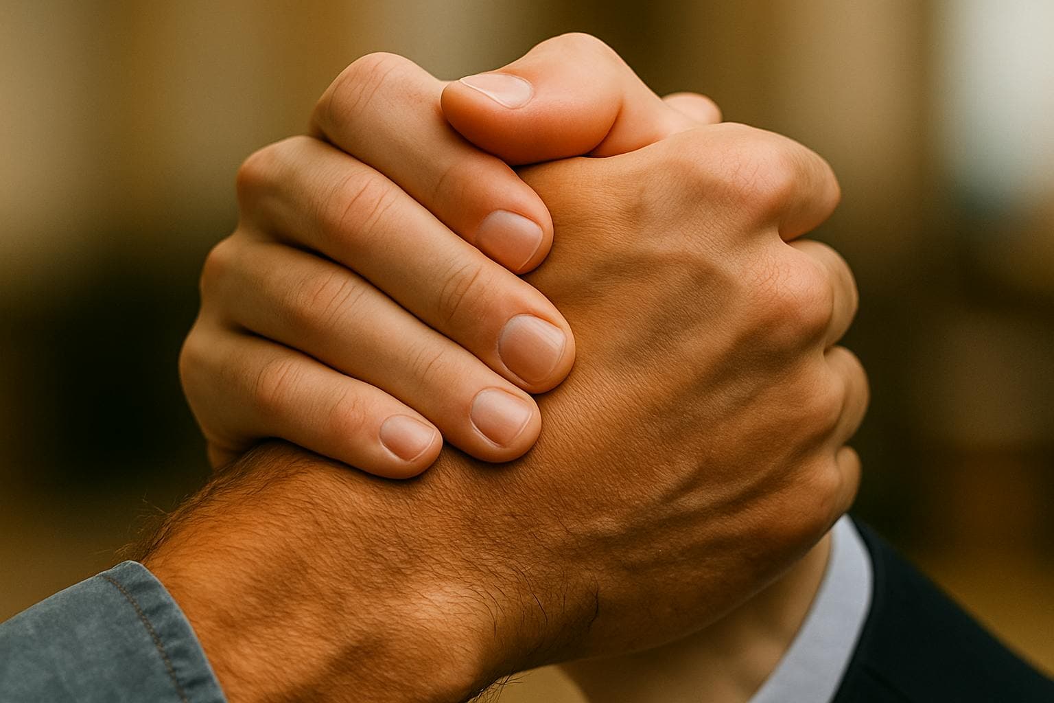 hands clasping landscape